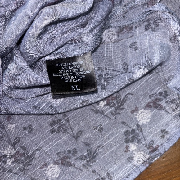 Como Black Ruffle Sleeve Rayon/Polyester Blouse Size XL Blue Floral - Picture 2 of 5